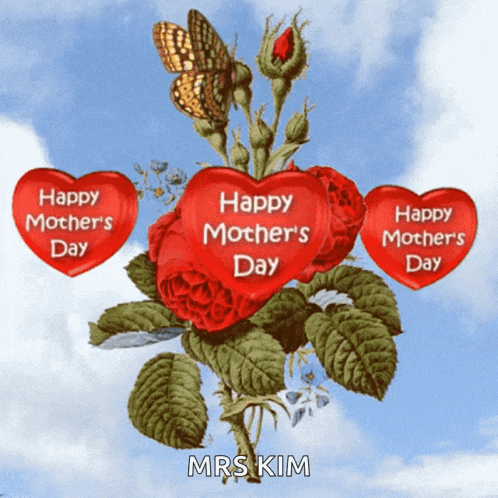 a happy mother 's day greeting card with a butterfly and roses
