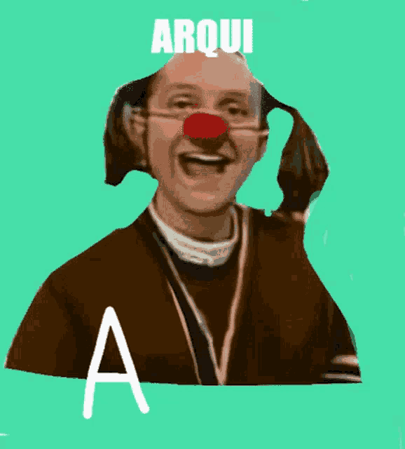 a man with a red nose and the word escuadron on the bottom
