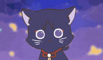 a cartoon character with a cat 's ears and horns is standing in front of a waterfall .