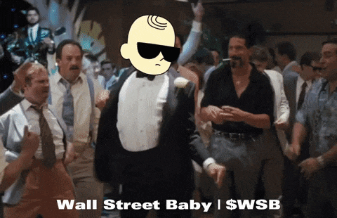a cartoon of a man in a tuxedo dancing with the words wall street baby swsb
