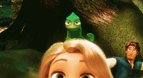 a cartoon of a girl with a lizard on top of her head