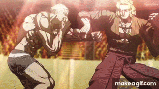 a couple of men are fighting each other in a ring in a cartoon .