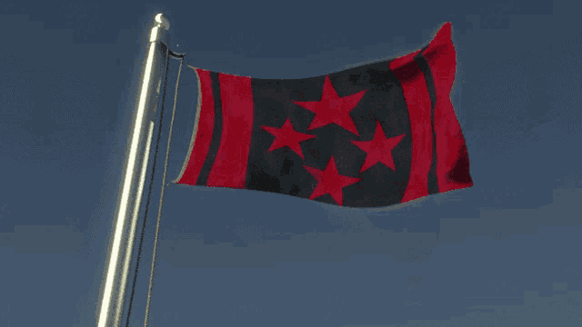 a red black and white flag with three red stars on it