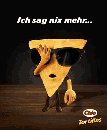 an advertisement for chio tortillas shows a cartoon character covering his eyes with his hand