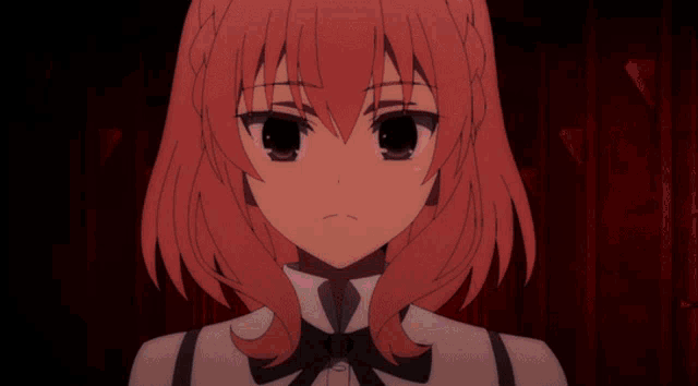 a girl with pink hair is smiling and wearing a bow tie