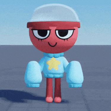 a cartoon character wearing a blue sweater with a yellow star on it