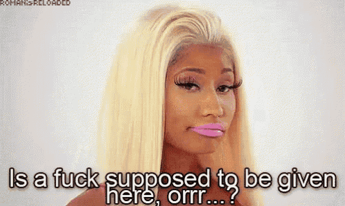 a woman with blonde hair and pink lipstick is saying is a fuck supposed to be given here , orrr ...