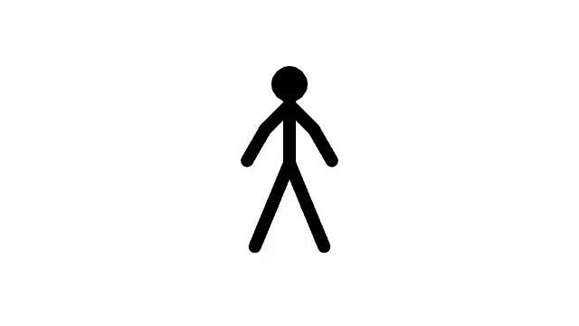 a stick figure is walking on a white background and making a karate move .