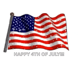 the american flag is waving in the wind and says `` happy 4th of july '' .