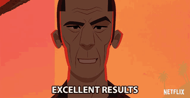 a cartoon of a man with the words excellent results written below him