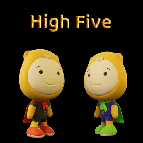 two cartoon characters are standing next to each other with the words high five behind them