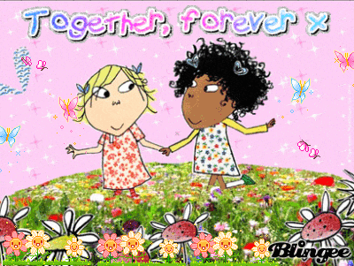 a drawing of two girls holding hands with the words together forever x