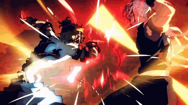 a couple of anime characters are fighting each other in a cartoon .