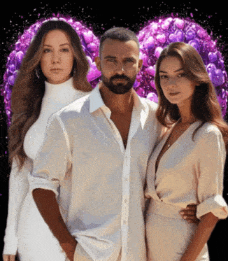 a man and two women standing in front of a heart