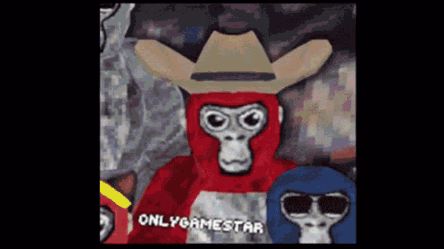 a cartoon of a monkey wearing a cowboy hat and sunglasses with the words onlygamestar below it