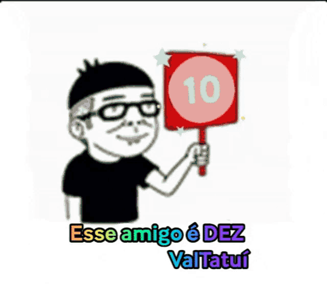 a cartoon of a man holding up a sign that says 10