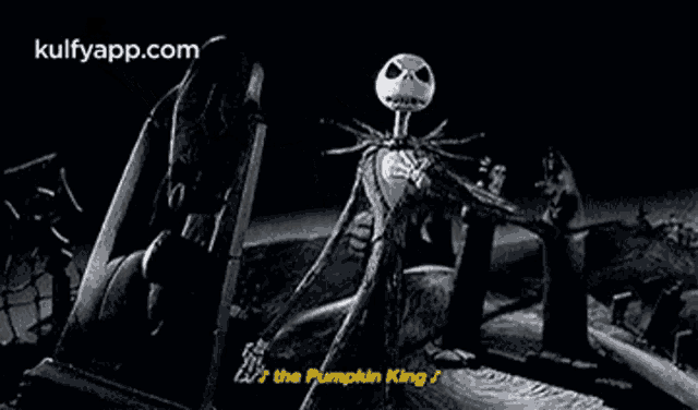 jack skellington from the nightmare before christmas is standing in a cemetery .