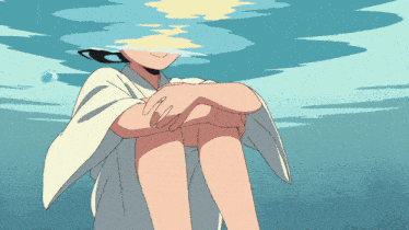 a drawing of a girl laying underwater with her legs crossed