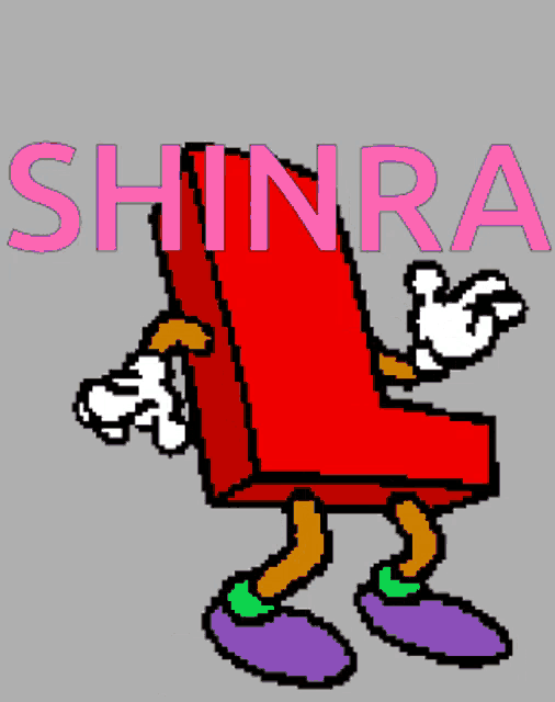 a cartoon character with the word shinra in pink