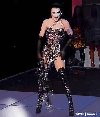 a drag queen is dancing on a stage with t4yce tumblr written on the bottom