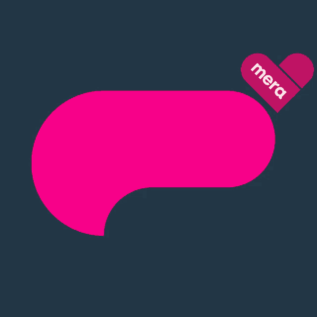 a pink circle with a red heart that says mera on it
