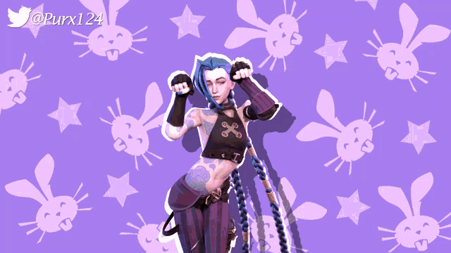 a picture of jinx from league of legends on a purple background by purx124