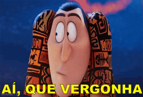 a cartoon character says " ai que vergonha " in yellow