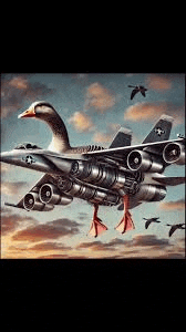 a duck is sitting on top of a jet .