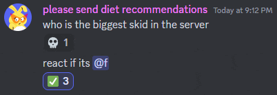 a screenshot of a discord message that says please send diet recommendations today at 9:12 pm