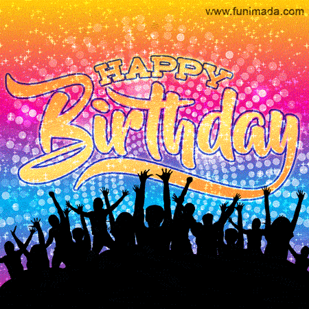 a happy birthday greeting card with silhouettes of people
