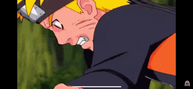 a close up of a cartoon character with his mouth open and a sword in his hand .