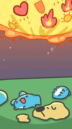 a cartoon of a dog and a cat laying on the ground