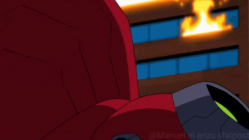 a cartoon character is standing in front of a building that is on fire ..