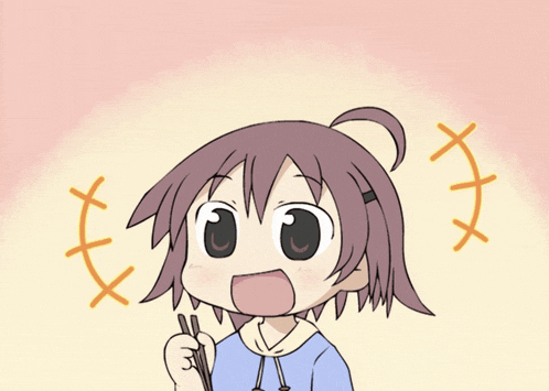 a cartoon drawing of a girl holding chopsticks with x 's around her head