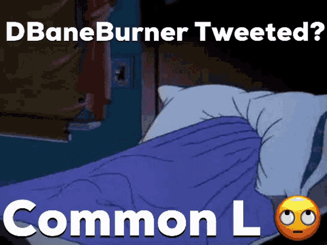 a cartoon of a person laying in bed with the caption " dbaneburner tweeted ? common l "