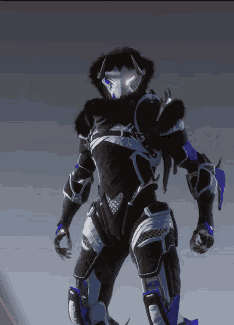 a video game character with a helmet that looks like a wolf