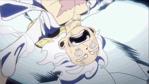 a cartoon character is laying upside down with a swirl around his face