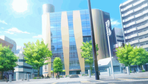 a large building in a city with a sign that says ' a ' on it