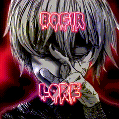 a black and white drawing of a person covering their face with their hand and the words bofur lore written in red