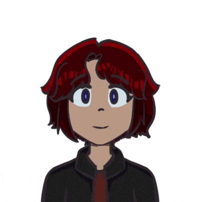 a cartoon character with red hair and blue eyes