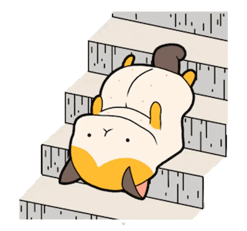 a cartoon cat is laying on its back on some stairs .