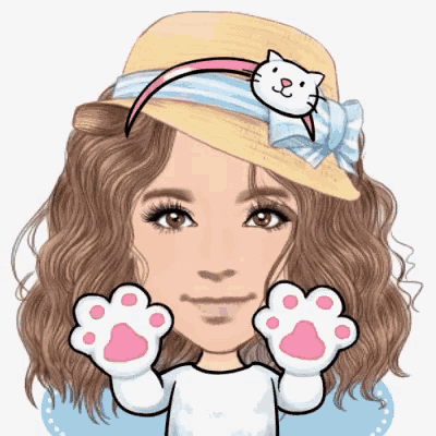 a cartoon of a woman wearing a hat and a headband with a cat on it .