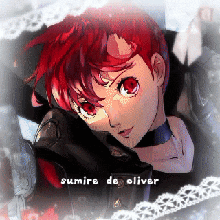 a drawing of a girl with red hair and the name sumire de oliver below her