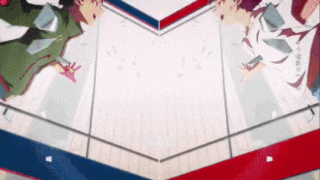 a couple of anime characters standing next to each other in a room .