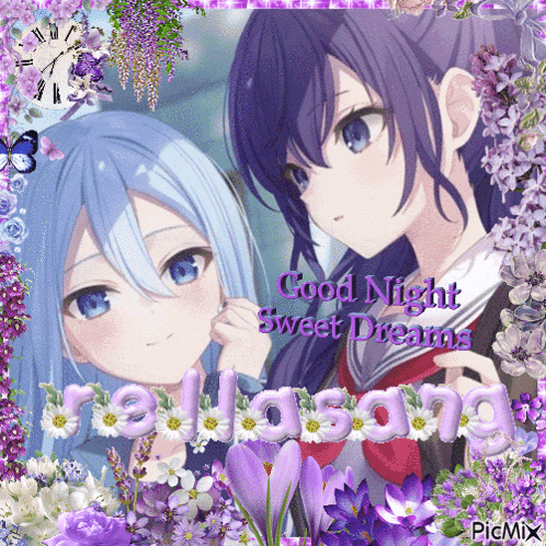 a picture of two anime girls with the words good night sweet dreams on it