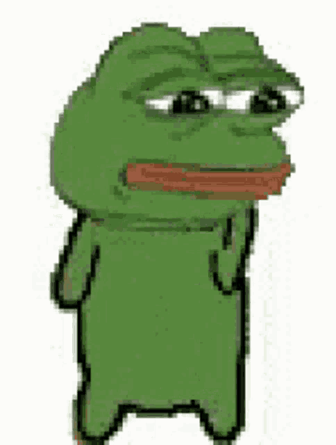 a pixel art of a green frog with a red mouth .