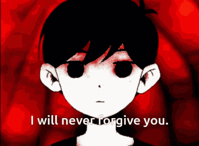 a black and white drawing of a boy with the words " i will never forgive you " below it