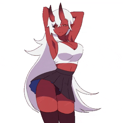 a cartoon drawing of a demon girl with horns and long hair .