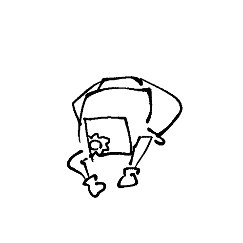 a black and white drawing of a cartoon character with a flower on it .