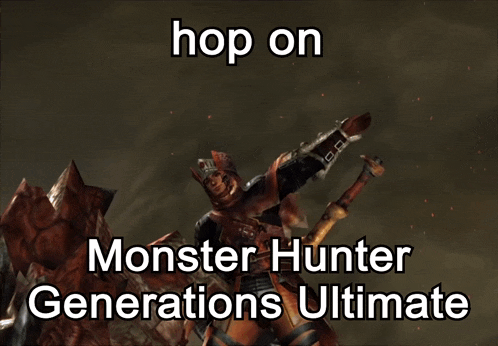 a monster hunter generations ultimate poster with a man holding a shield